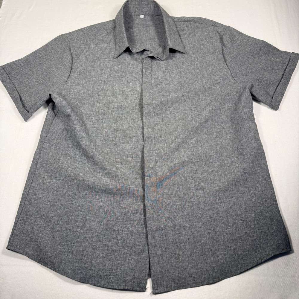 Unbranded Button Up Shirt XL Grey Short Sleeve Heathered Hidden Placket Mens